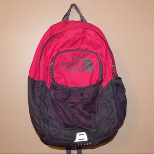 Pink and gray The North Face backpack